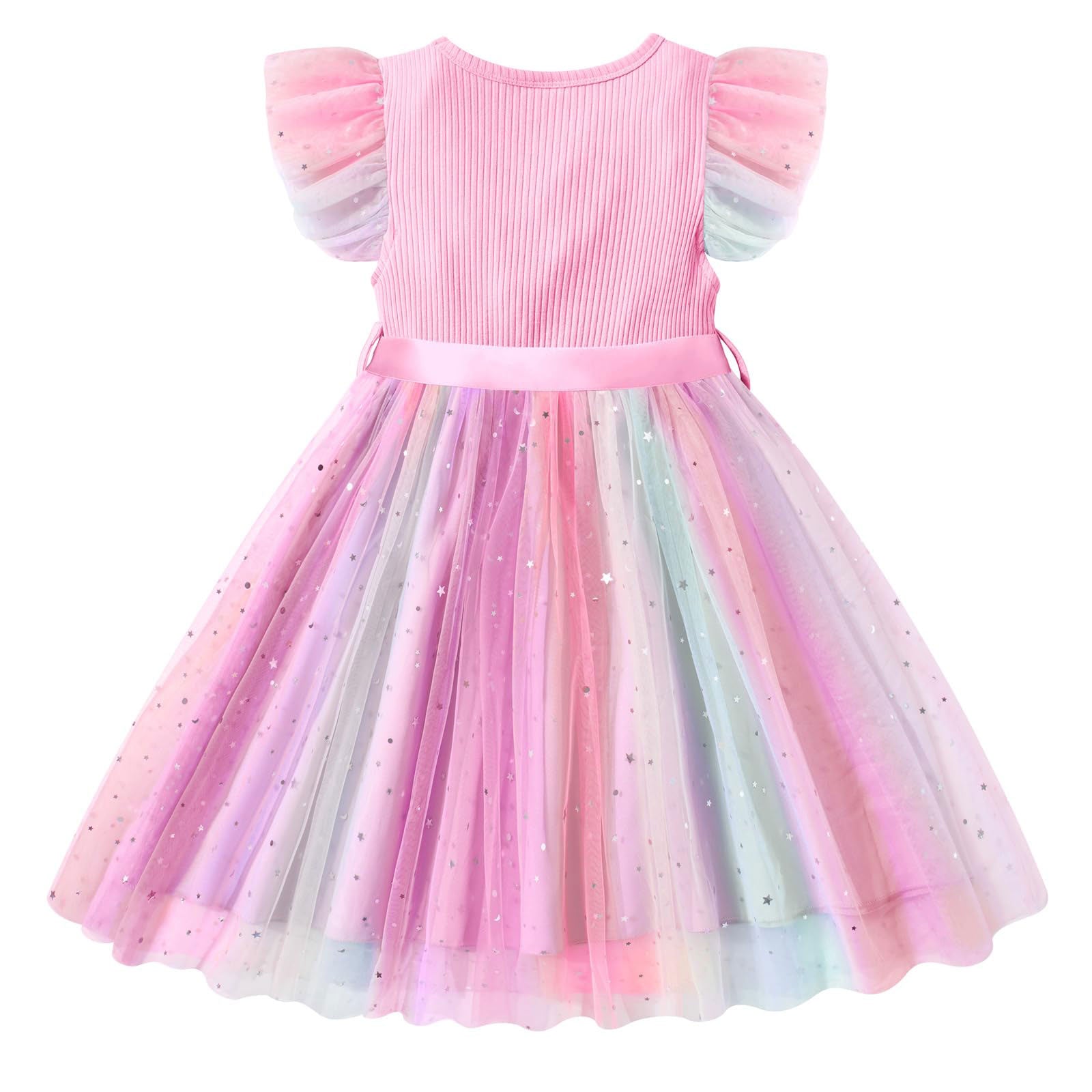 Lanbubble Toddler Baby Girls Rainbow Tutu Dresses Tulle Dress Party Princess Sequins Sundress Ruffle Sleeveless 2-6Years
