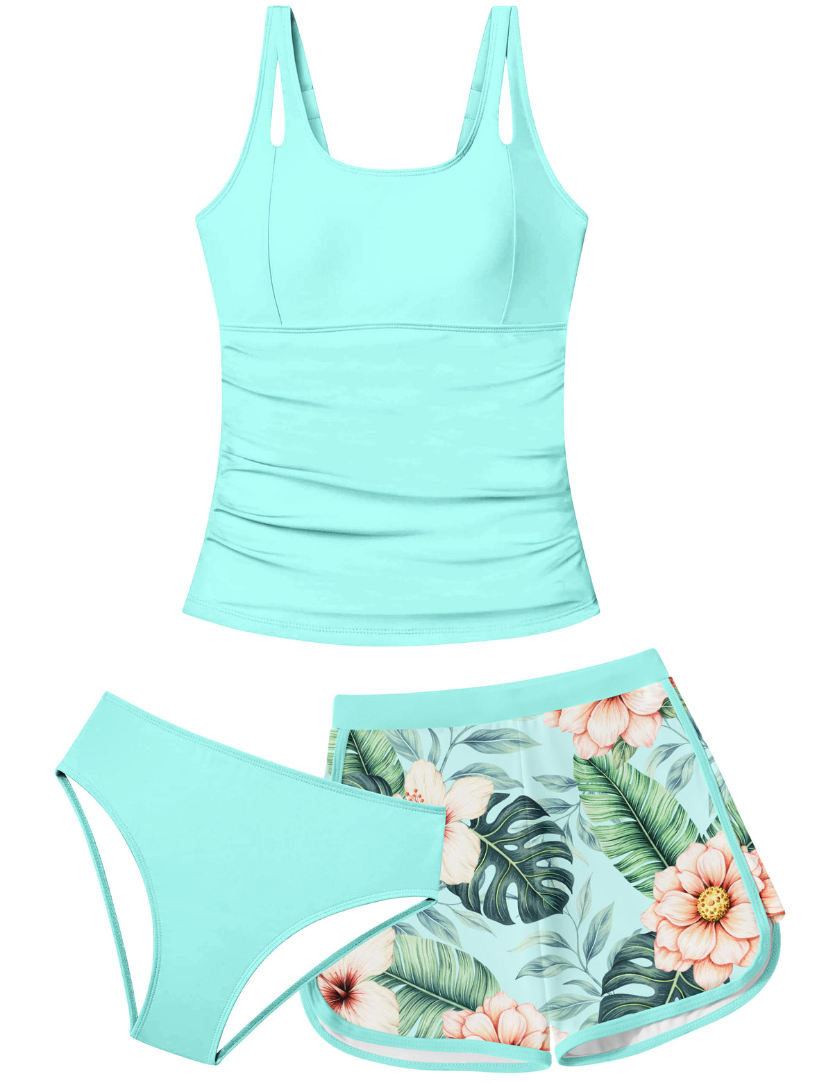 Lanbubble Girls Tankini Swimsuits for Teens 2 Piece Padded Bathing Suit Drawstring Swimwear Set 9-16T