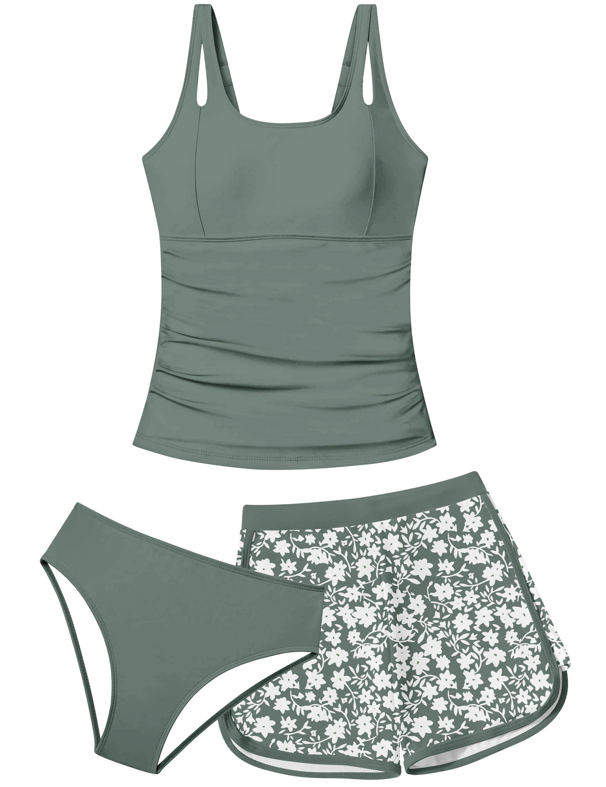 Lanbubble Girls Tankini Swimsuits for Teens 2 Piece Padded Bathing Suit Drawstring Swimwear Set 9-16T