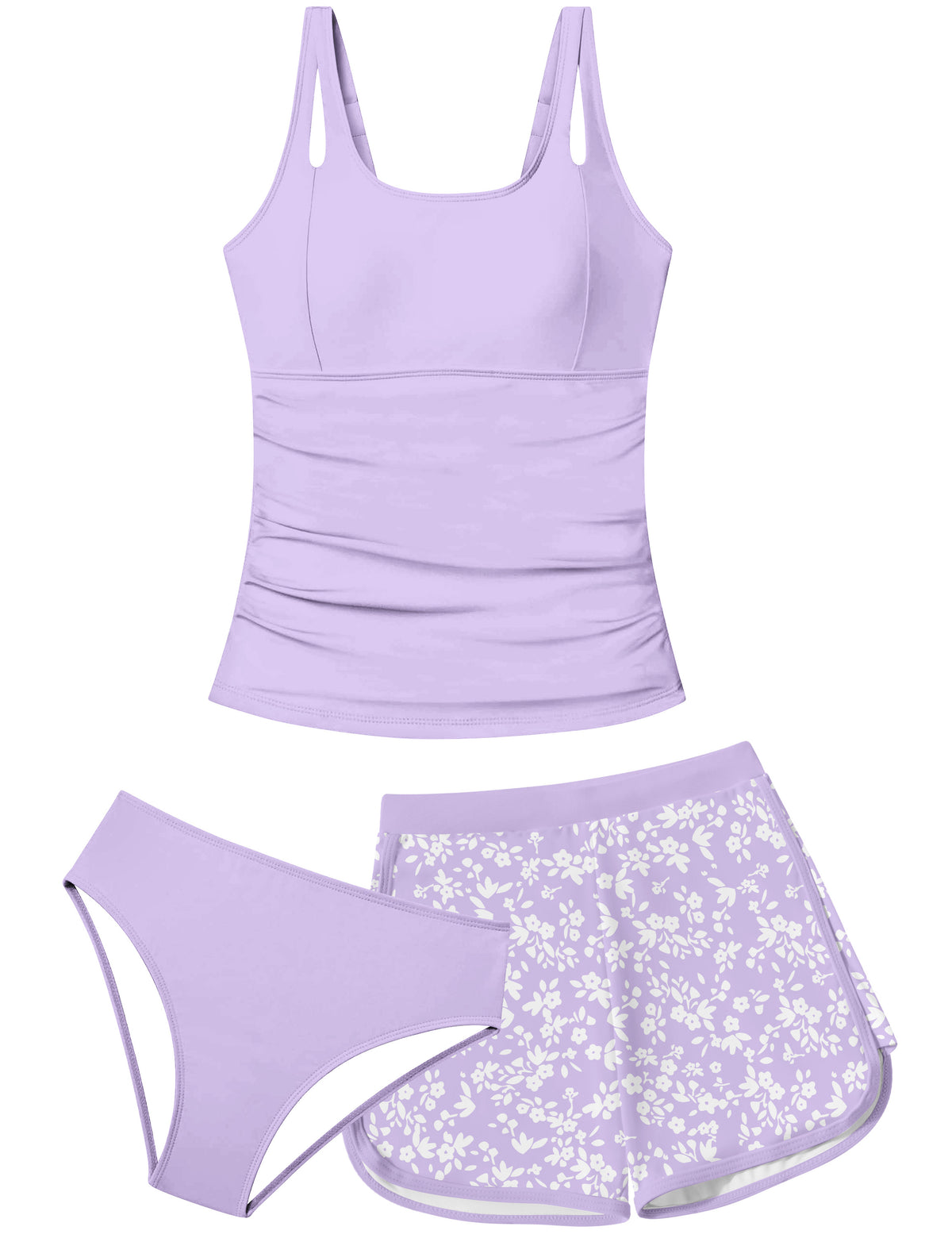 Lanbubble Girls Tankini Swimsuits for Teens 2 Piece Padded Bathing Suit Drawstring Swimwear Set 9-16T