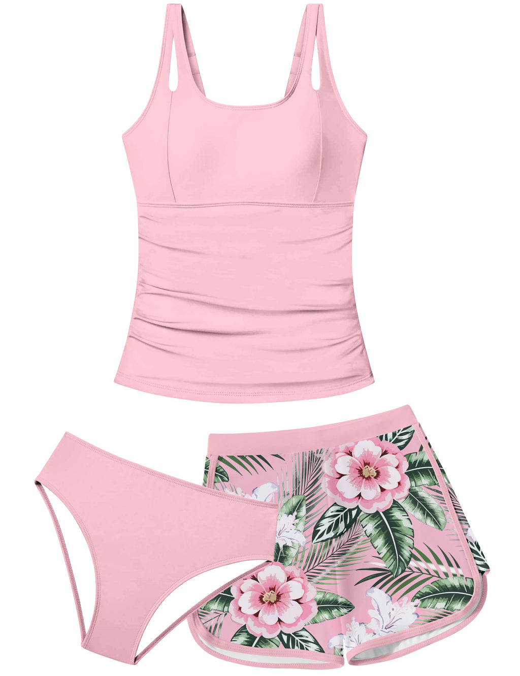 Lanbubble Girls Tankini Swimsuits for Teens 2 Piece Padded Bathing Suit Drawstring Swimwear Set 9-16T