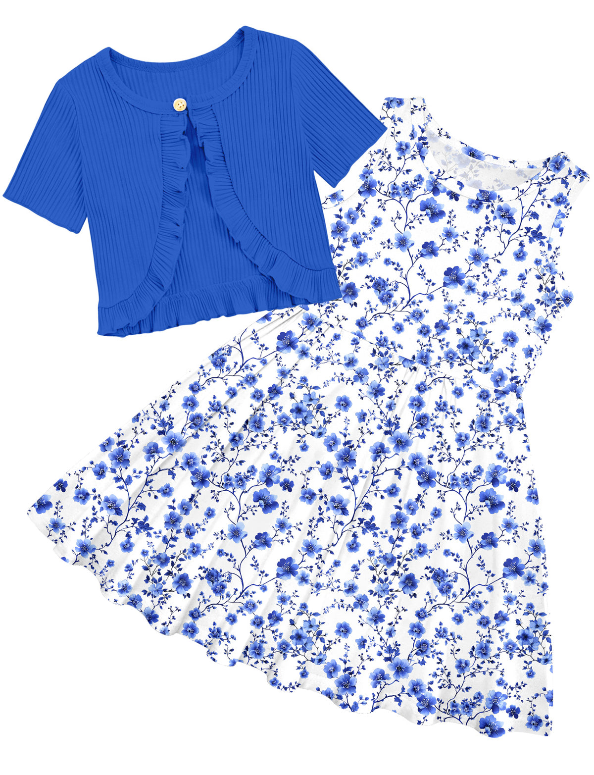 Lanbubble Girls Dresses Sleeveless Summer Dress with Cardigan for Kids Casual, 5-12 Years
