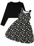 Lanbubble Girls 2 Piece Dress Set Sleeveless Bubble Dress with Cardigan & Side Pockets for Party Daily Wear Size 5-12Y