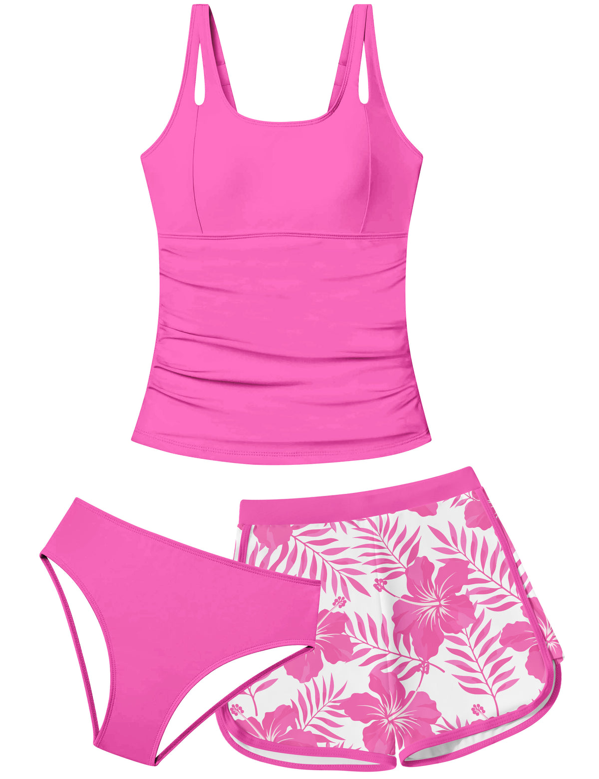 Lanbubble Girls Tankini Swimsuits for Teens 2 Piece Padded Bathing Suit Drawstring Swimwear Set 9-16T