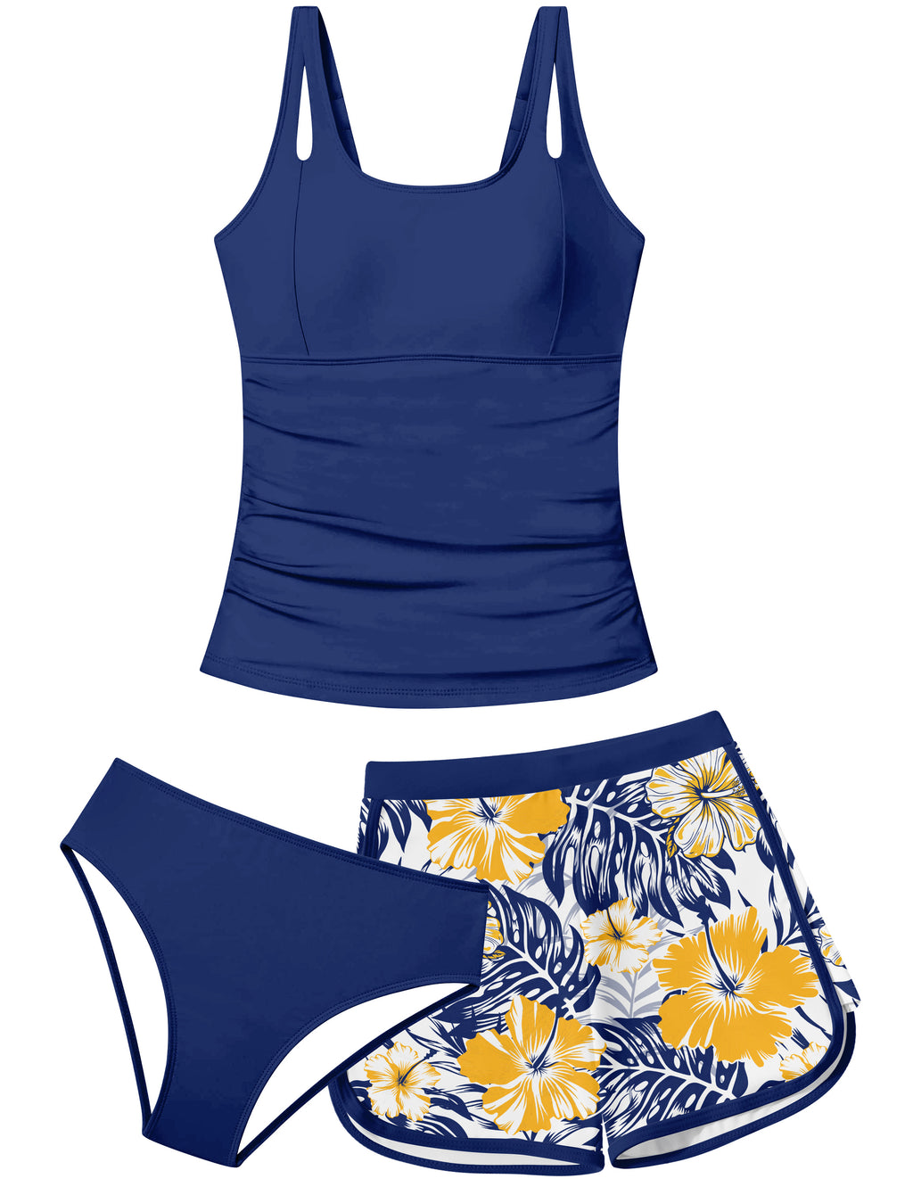 Lanbubble Girls Tankini Swimsuits for Teens 2 Piece Padded Bathing Suit Drawstring Swimwear Set 9-16T