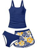 Lanbubble Girls Tankini Swimsuits for Teens 2 Piece Padded Bathing Suit Drawstring Swimwear Set 9-16T