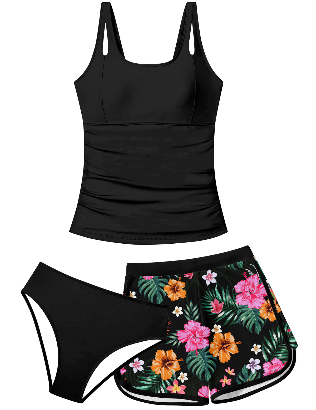 Lanbubble Girls Tankini Swimsuits for Teens 2 Piece Padded Bathing Suit Drawstring Swimwear Set 9-16T
