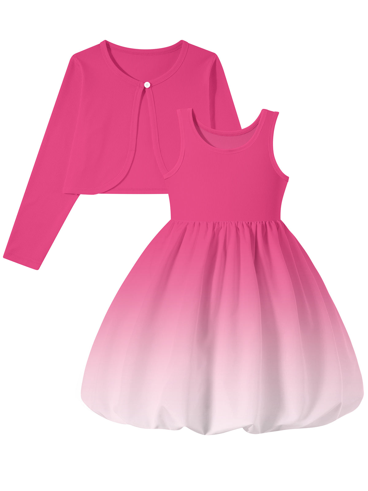 Lanbubble Girls 2 Piece Dress Set Sleeveless Bubble Dress with Cardigan & Side Pockets for Party Daily Wear Size 5-12Y