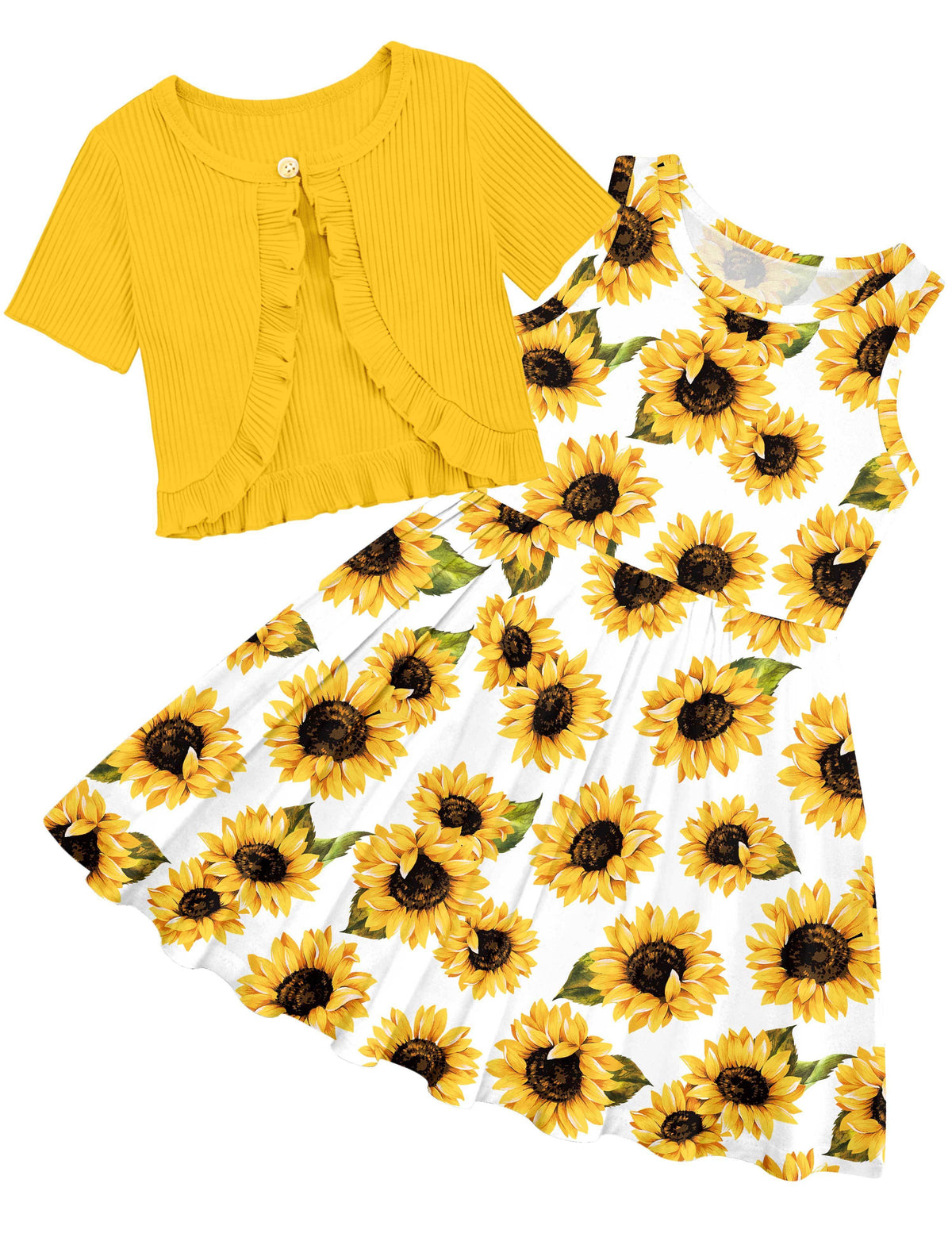 Lanbubble Girls Dresses Sleeveless Summer Dress with Cardigan for Kids Casual, 5-12 Years