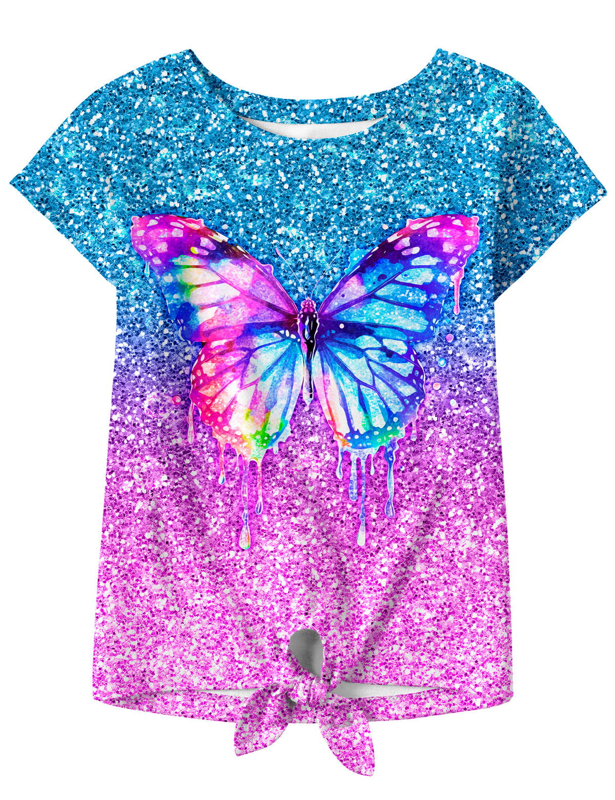 Lanbubble Girls Graphic T-Shirt Tie Dye Kids Short Sleeve Tee Shirt Tie Front Tops 7-12 Years