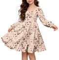 Lanbubble Girls Fall Dress Long Sleeve Floral Tiered Casual Flowy Dresses Square Neck A Line 7-14Y
