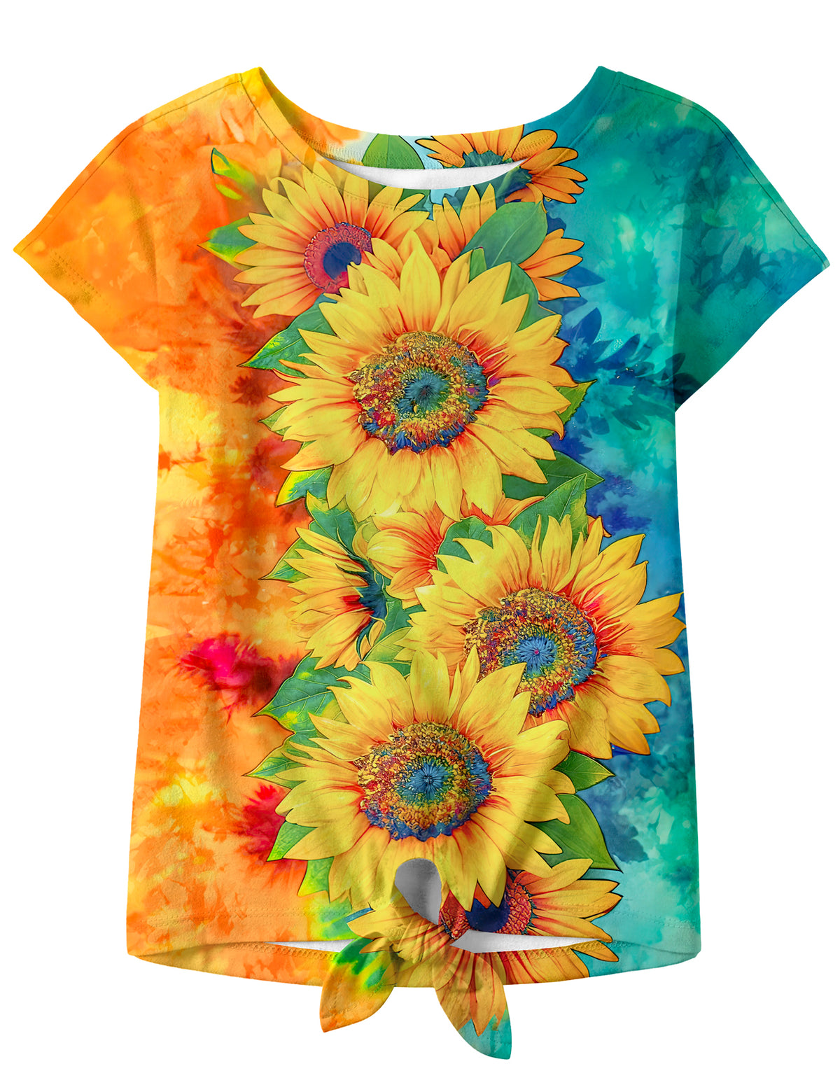 Lanbubble Girls Graphic T-Shirt Tie Dye Kids Short Sleeve Tee Shirt Tie Front Tops 7-12 Years