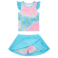 Lanbubble Girls Tankini Swimsuit Set Ruffle Sleeve 2-Pieces Bathing Suit Mermaid 8-9 Years