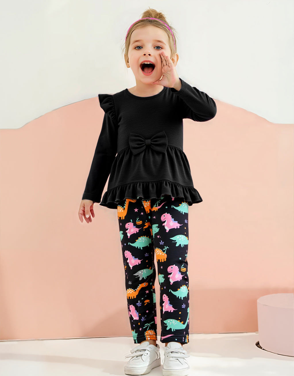Lanbubble 1-5Y Toddler Girl 2-Piece Outfits Set Long Sleeve Ruffle Hem Top Floral Pants Fall Winter Kids Girl Clothes