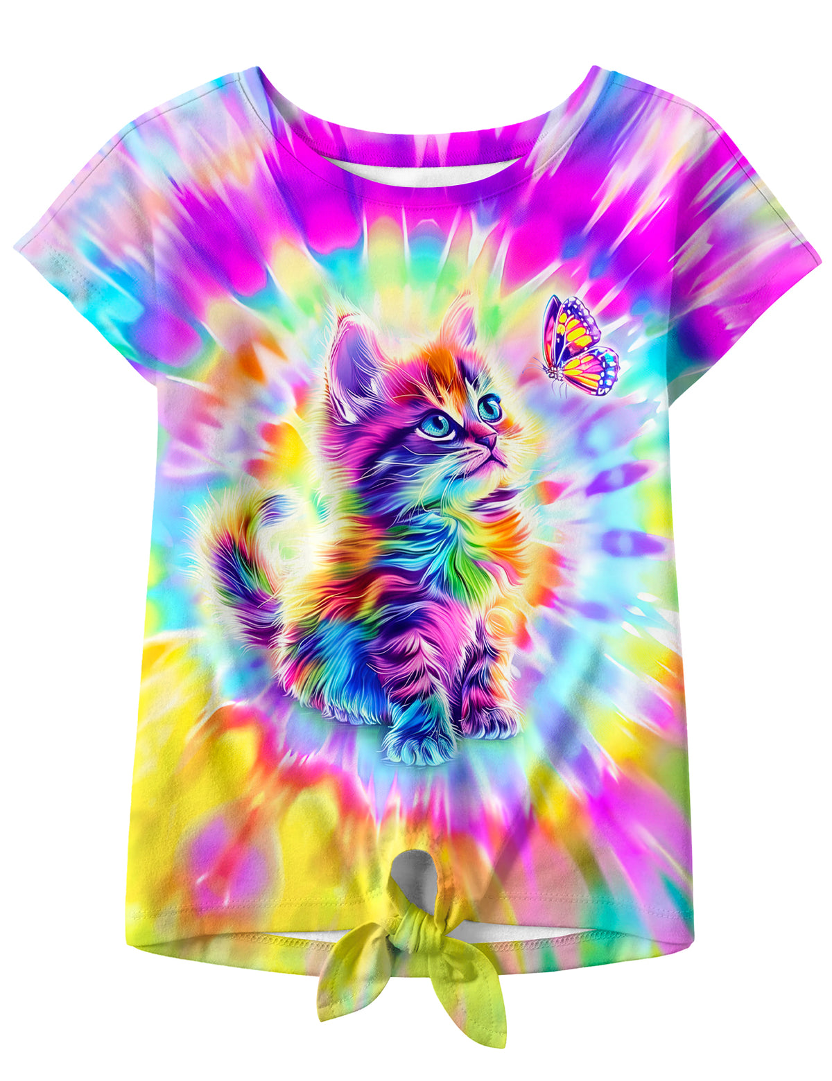 Lanbubble Girls Graphic T-Shirt Tie Dye Kids Short Sleeve Tee Shirt Tie Front Tops 7-12 Years