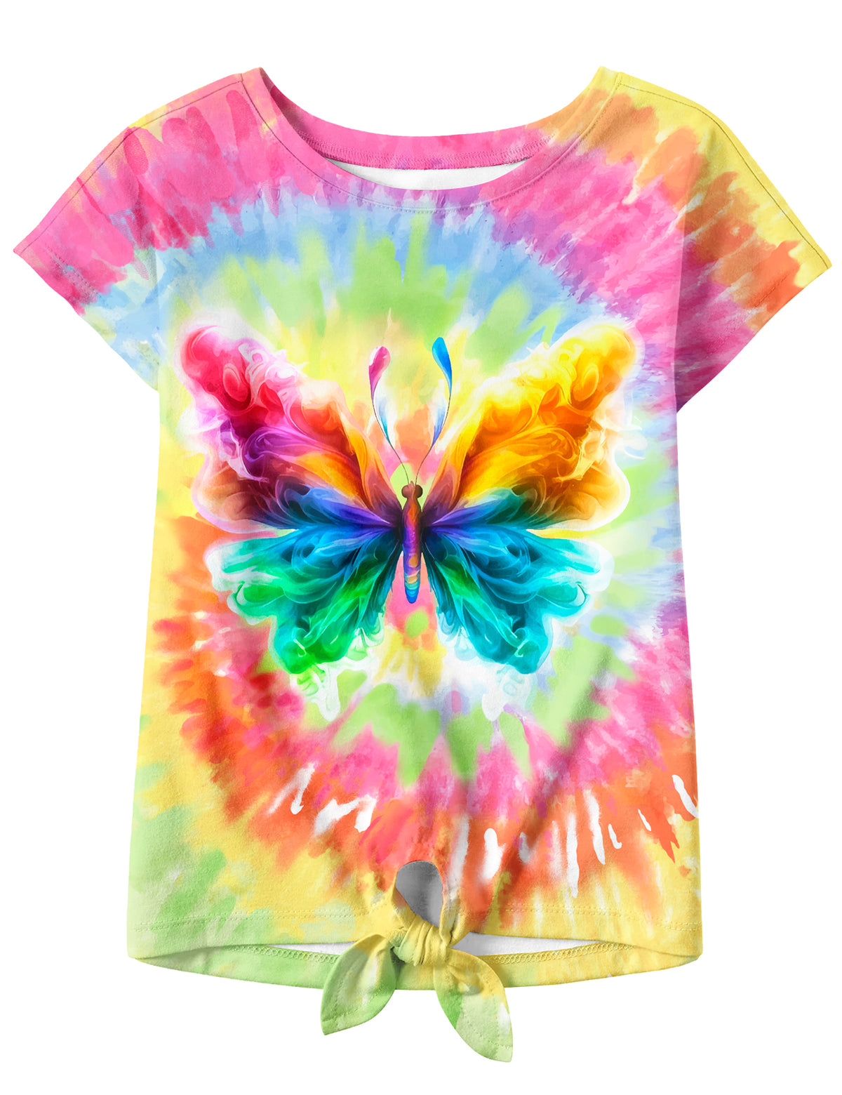 Lanbubble Girls Graphic T-Shirt Tie Dye Kids Short Sleeve Tee Shirt Tie Front Tops 7-12 Years