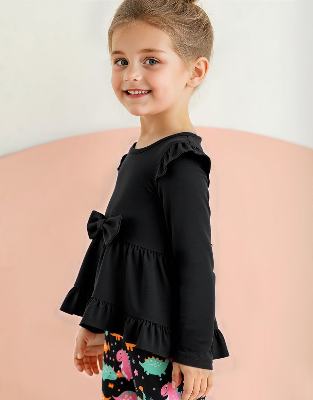 Lanbubble 1-5Y Toddler Girl 2-Piece Outfits Set Long Sleeve Ruffle Hem Top Floral Pants Fall Winter Kids Girl Clothes