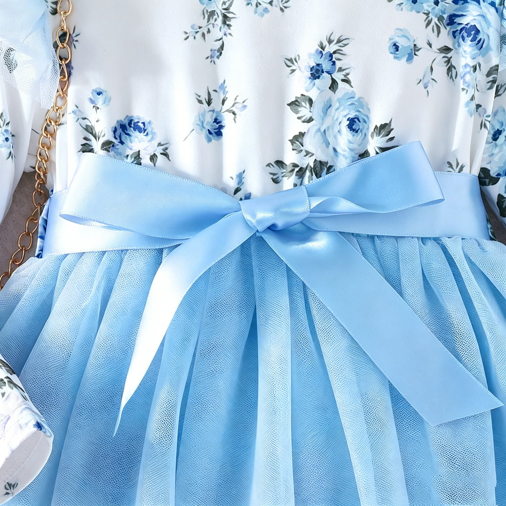 Lanbubble Girls Floral Tutu Dress Long Sleeve Tulle Princess Party Dress 3-7 Years