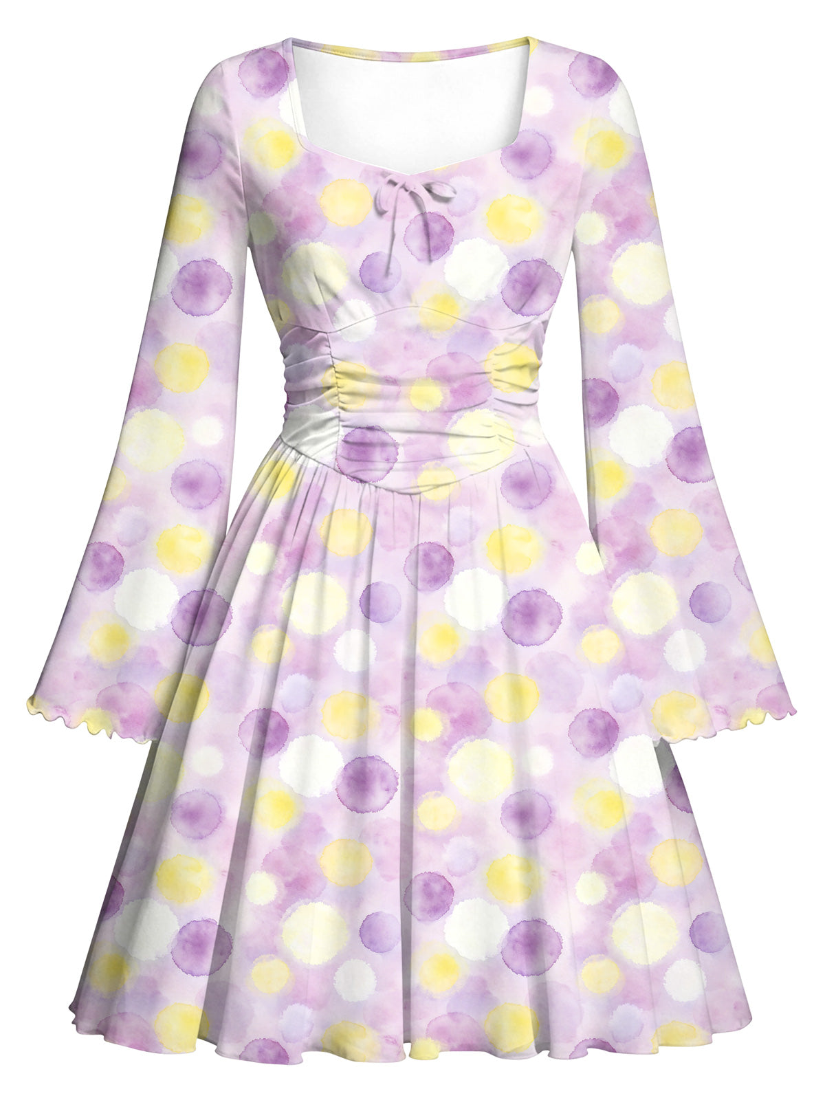 Lanbubble Girls Long Sleeve Floral Dress Square Neck Bell Sleeve 7-14Y