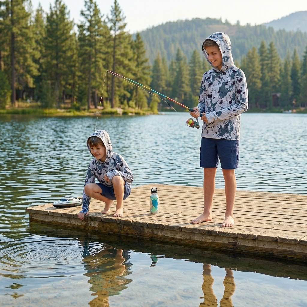 Lanbubble Boys Rash Guard Shirts Long Sleeve Quick Dry Beach Swim Hooded with Thumb Hole 7-14Years