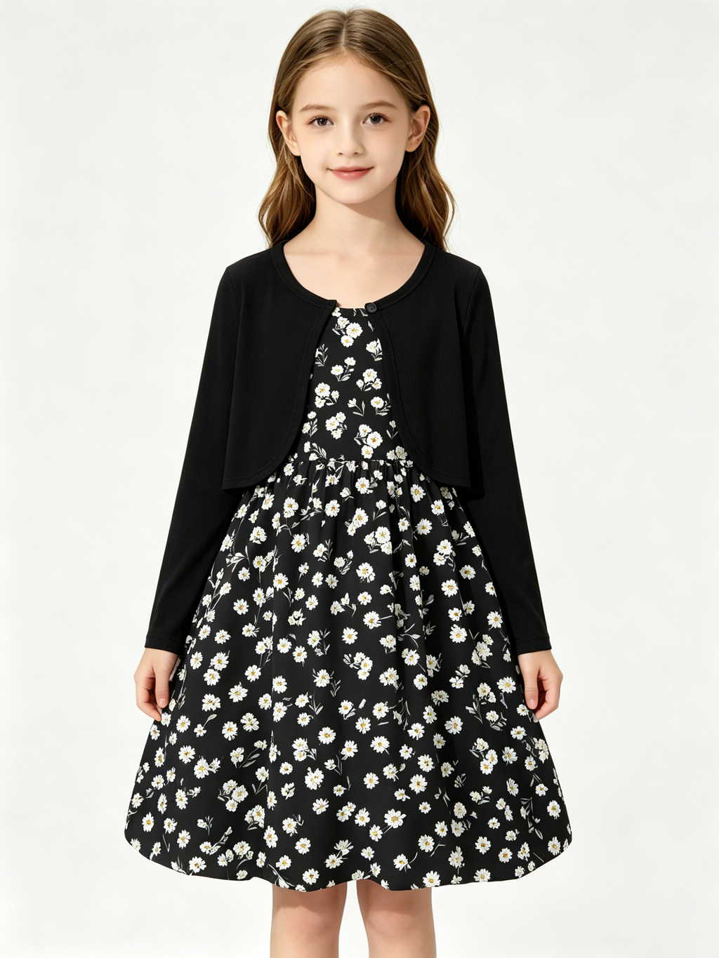 Lanbubble Girls 2 Piece Dress Set Sleeveless Bubble Dress with Cardigan & Side Pockets for Party Daily Wear Size 5-12Y