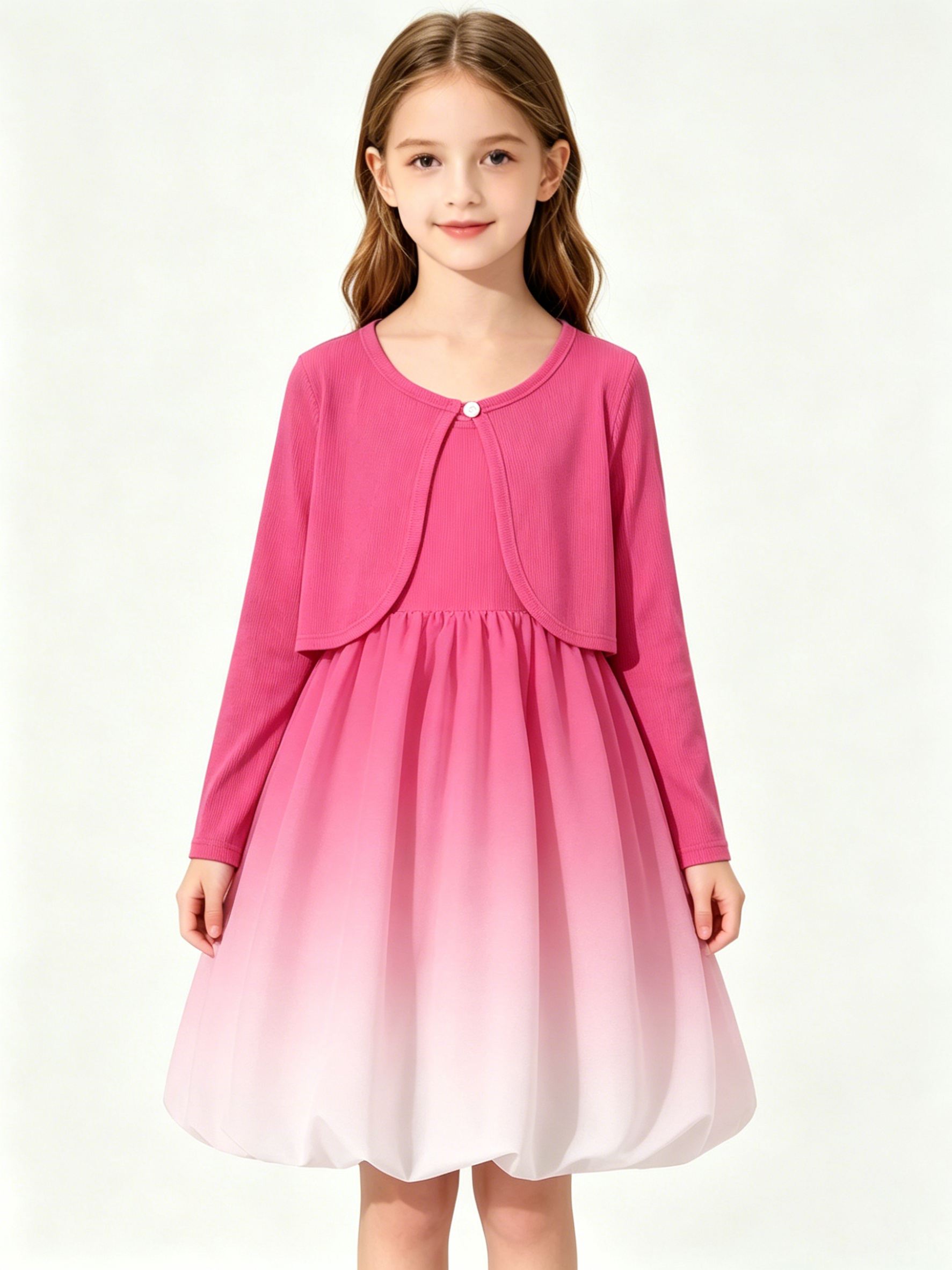 Lanbubble Girls 2 Piece Dress Set Sleeveless Bubble Dress with Cardigan & Side Pockets for Party Daily Wear Size 5-12Y