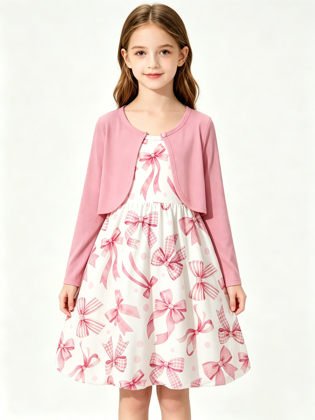 Lanbubble Girls 2 Piece Dress Set Sleeveless Bubble Dress with Cardigan & Side Pockets for Party Daily Wear Size 5-12Y