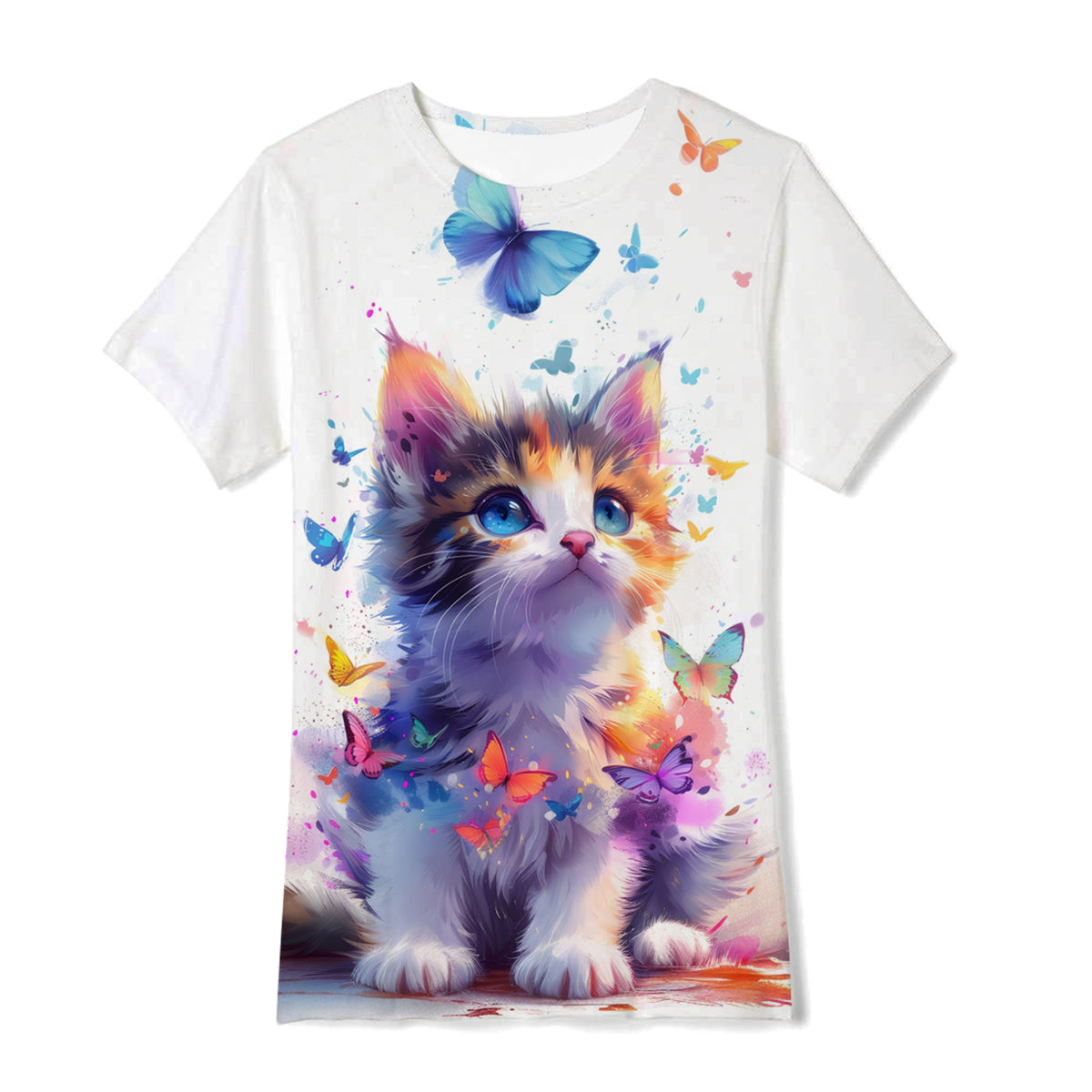 Lanbubble Girls Short Sleeve Graphic T-Shirt Fashion Cat Tee, Sizes 7-12