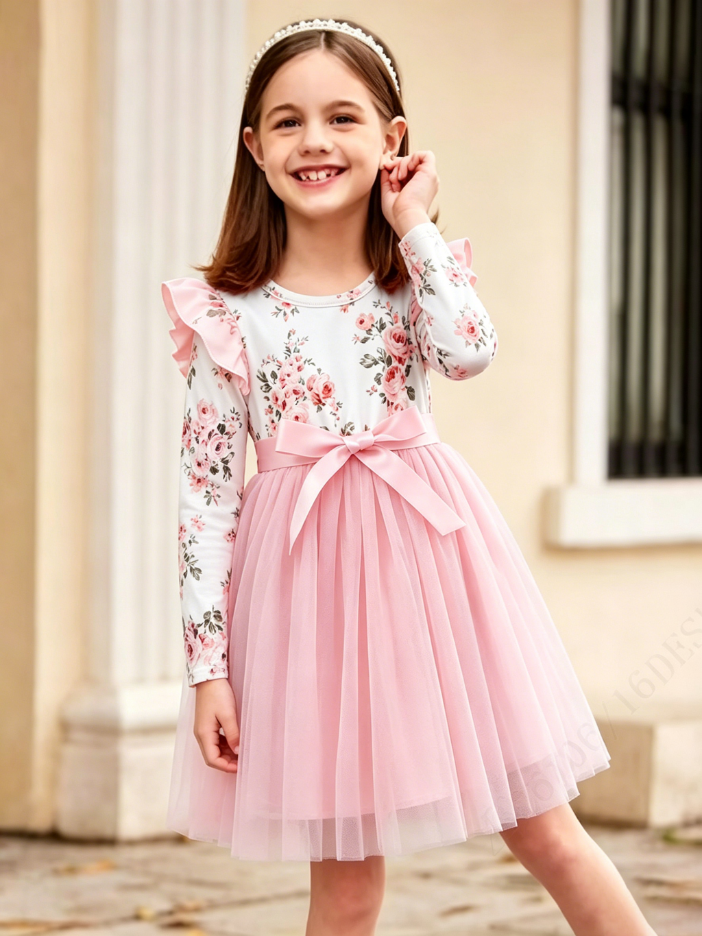 Lanbubble Toddler Girls Floral Tutu Dress Fluffy Ruffle Sleeve Dresses Casual Party Tulle Princess Sundress for Kids 3-7 Years