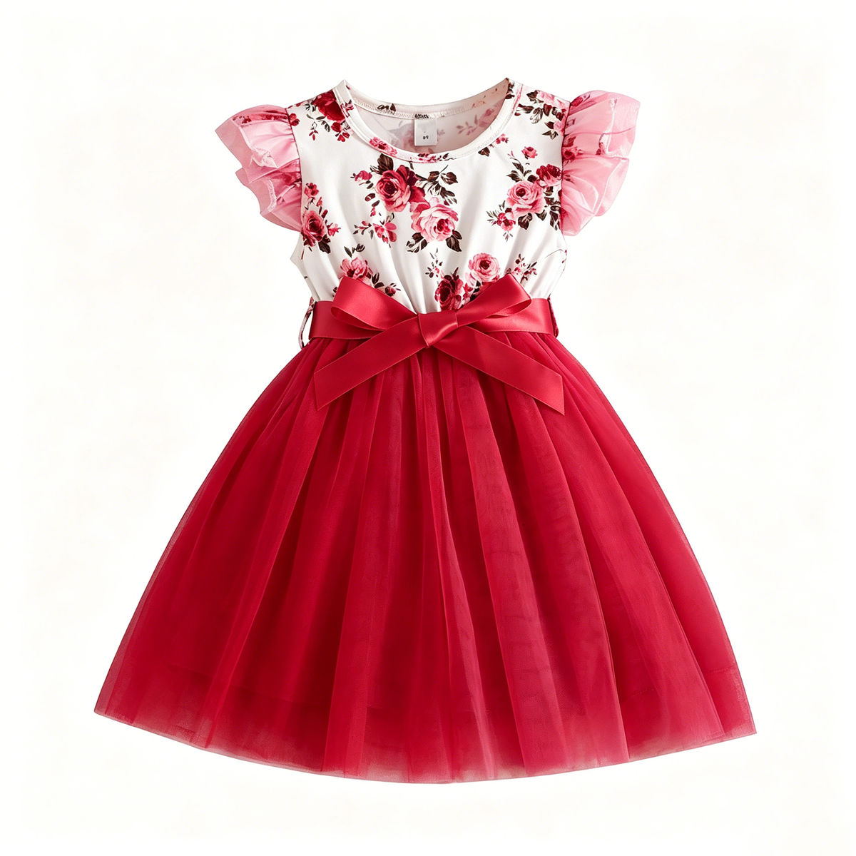 Lanbubble Toddler Girls Floral Tutu Dress Fluffy Ruffle Sleeve Dresses Casual Party Tulle Princess Sundress for Kids 3-7 Years
