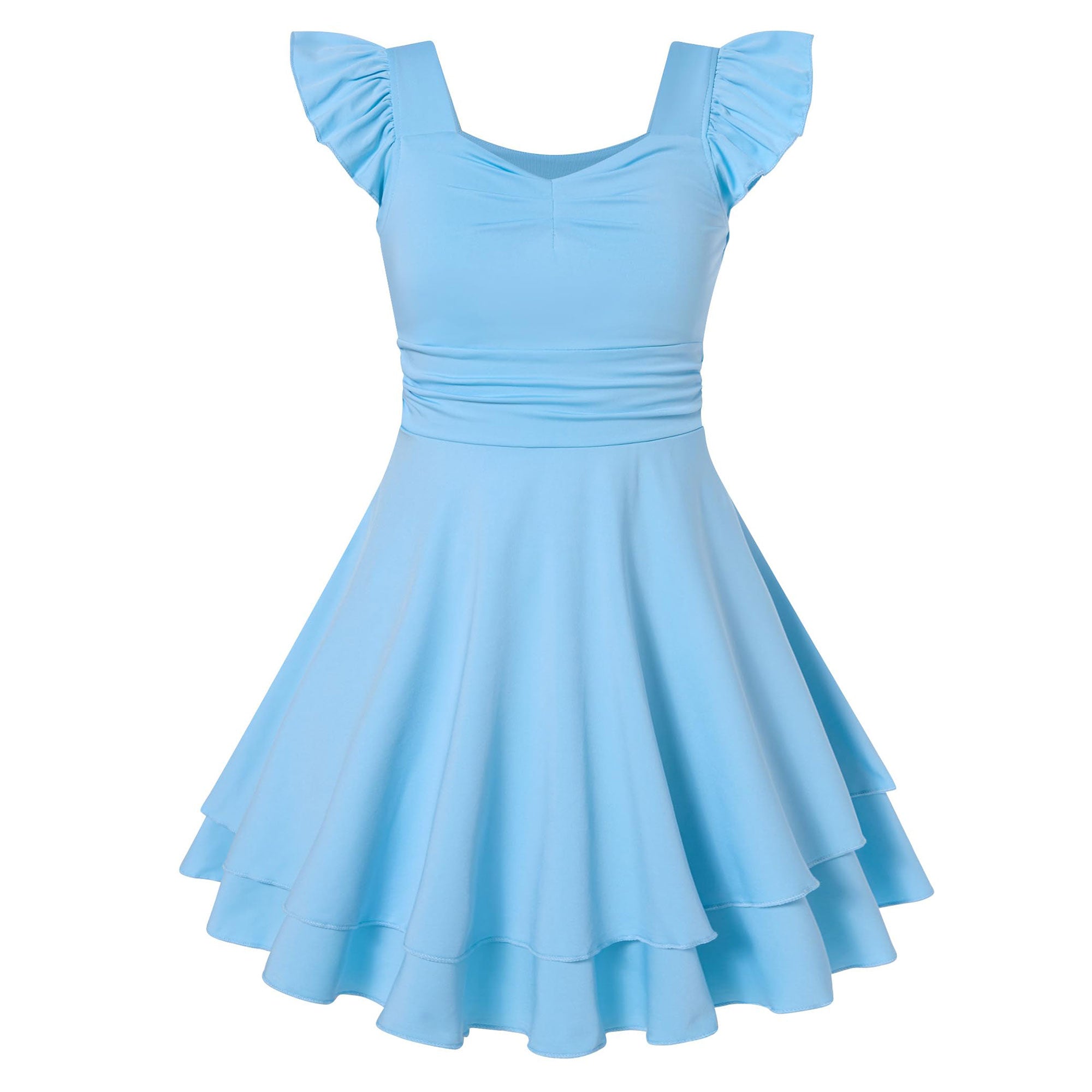 Lanbubble Girls Ruched Dresses Ruffle Sleeve Teens Tiered Swing A-line Teen Dress 8-16 Years