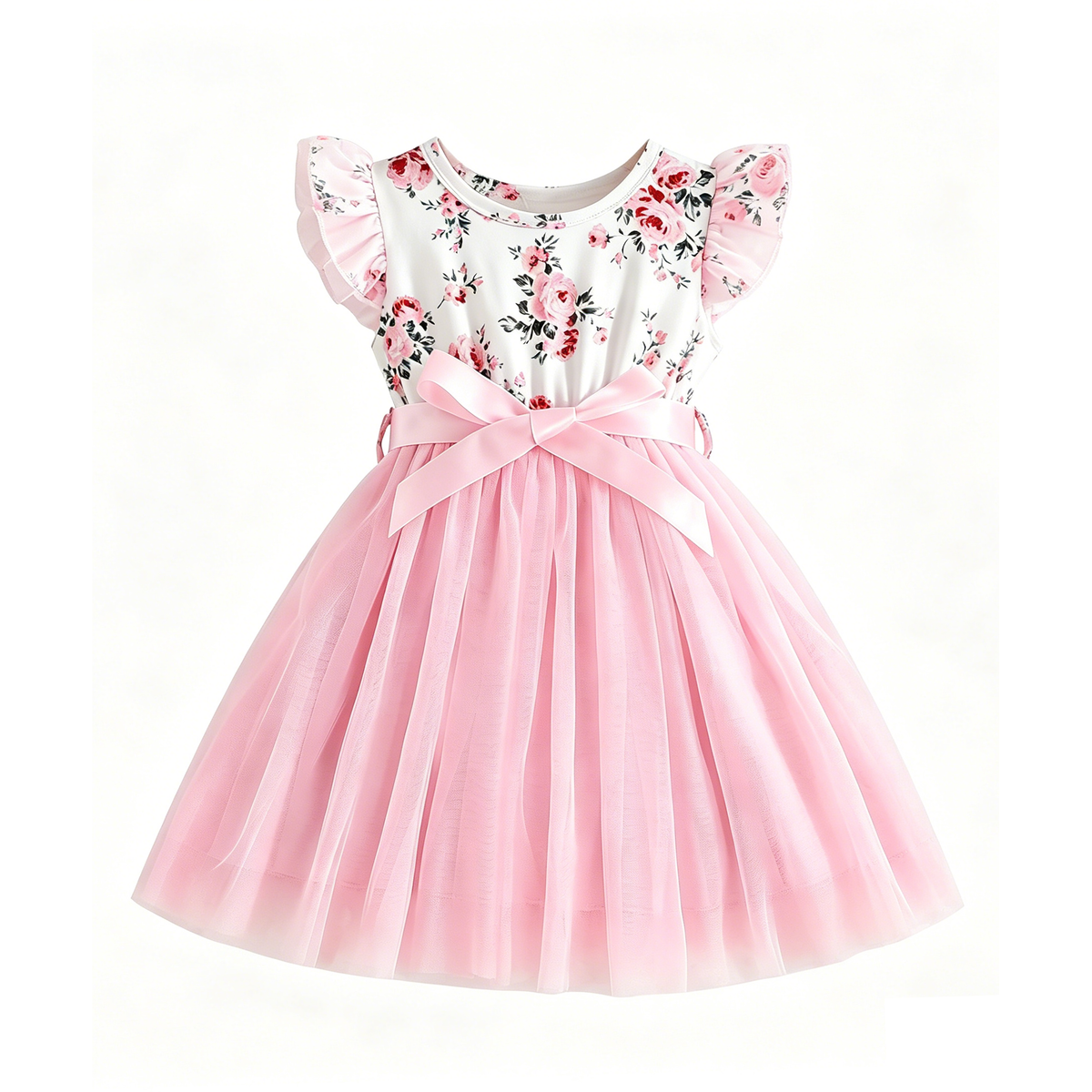 Lanbubble Girls Floral Tutu Dress Long Sleeve Tulle Princess Party Dress 3-7 Years