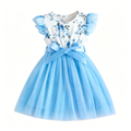 Lanbubble Toddler Girls Floral Tutu Dress Fluffy Ruffle Sleeve Dresses Casual Party Tulle Princess Sundress for Kids 3-7 Years