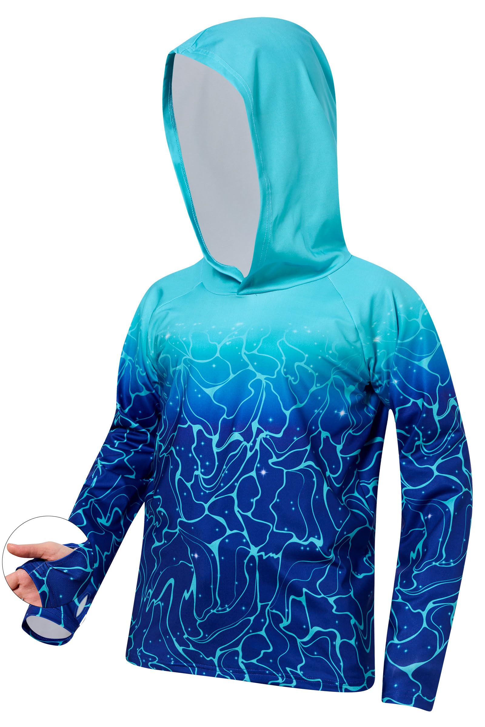 Lanbubble Boys Rash Guard Shirts Long Sleeve Quick Dry Beach Swim Hooded with Thumb Hole 7-14Years