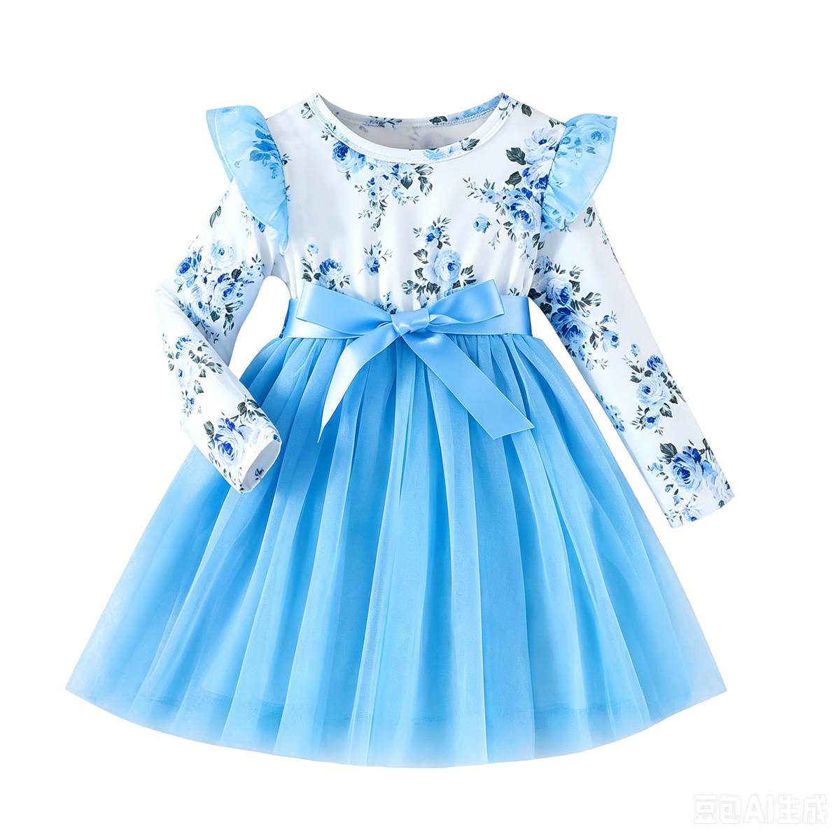 Lanbubble Girls Floral Tutu Dress Long Sleeve Tulle Princess Party Dress 3-7 Years