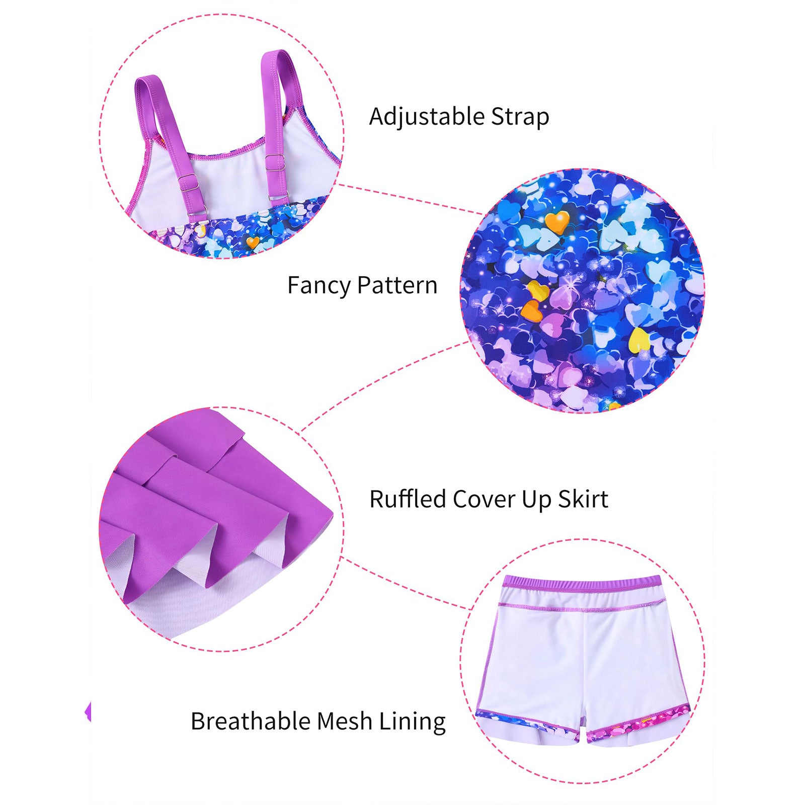 Lanbubble Girls Tankini Swimsuit Two Piece Bathing Suits Summer Beach Swimwear with Skirt Shorts Sequins 7-12Y