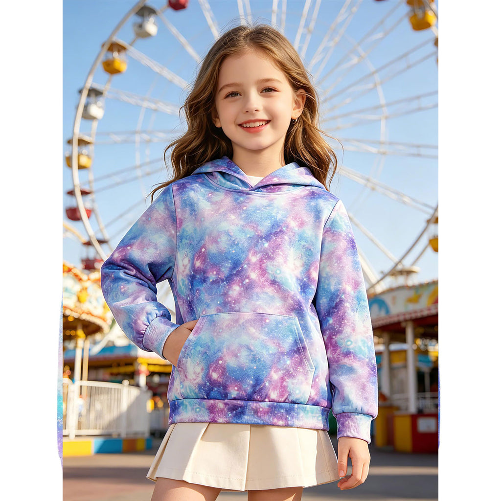 Lanbubble Unisex Kids Sweatshirt For Girls 4-14 Years Tie Dye Cat Hooded Kangaroo Pocket Pullover Hoodies