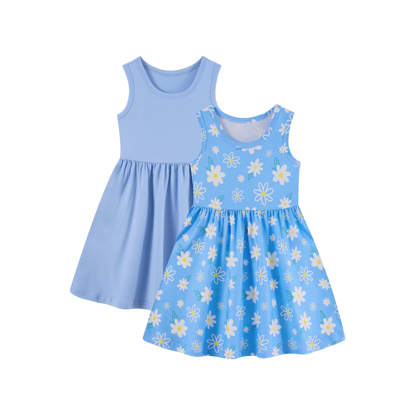 Lanbubble 2-Pack Toddler Girls Dresses Sleeveless Casual Sundress Summer Purple Butterfly Dress For Girl 2-6T