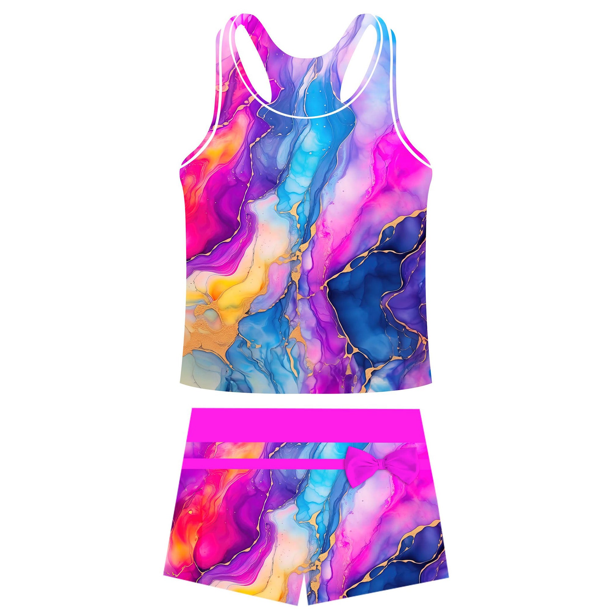 Girls Swimsuit Two Piece Set Tankini Crop Top Swim Shorts Bathing Suit Sizes 4-11Y