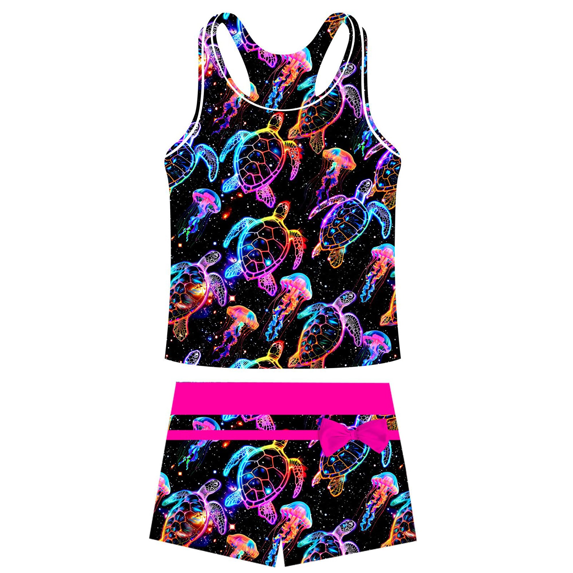 Girls Swimsuit Two Piece Set Tankini Crop Top Swim Shorts Bathing Suit Sizes 4-11Y