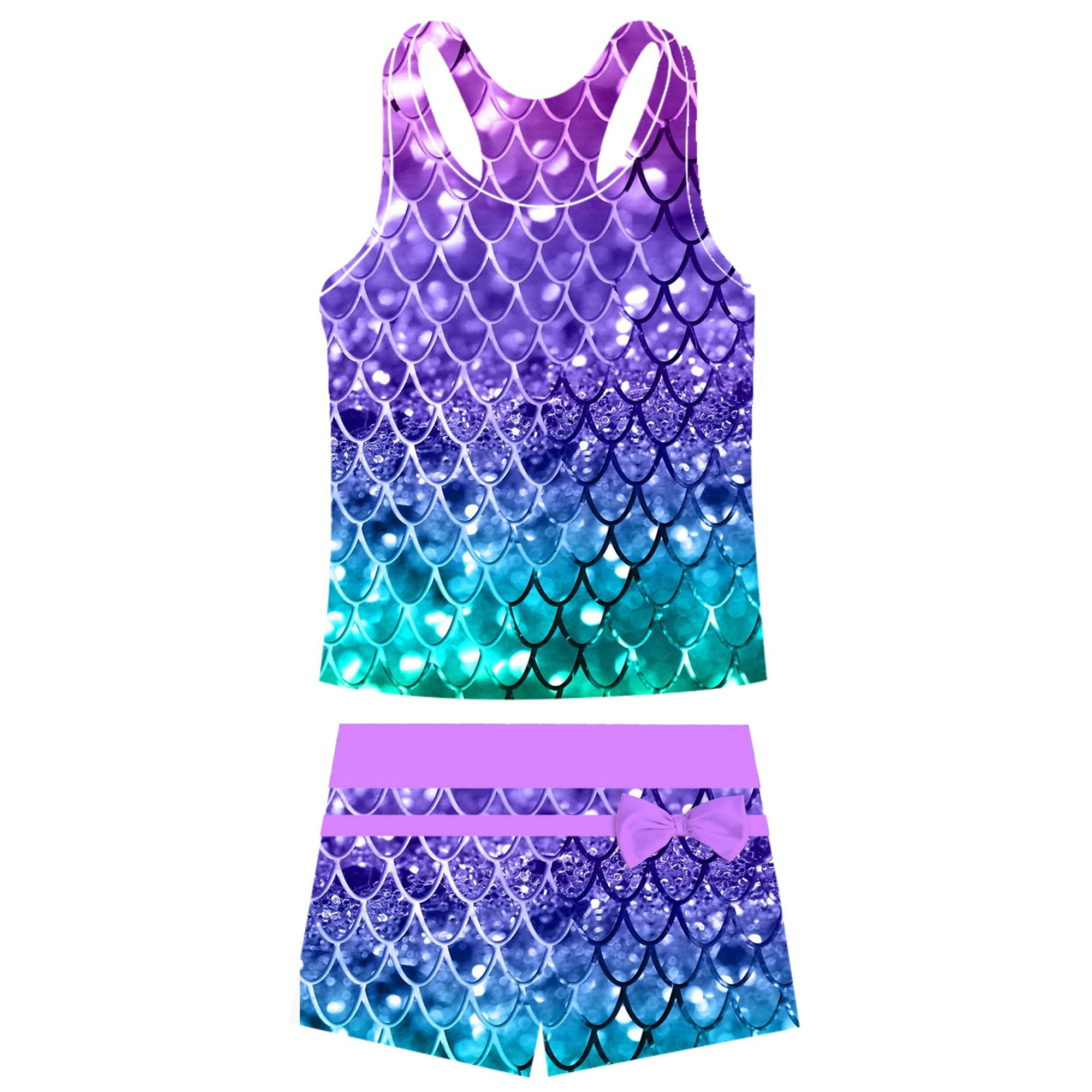 Girls Swimsuit Two Piece Set Tankini Crop Top Swim Shorts Bathing Suit Sizes 4-11Y