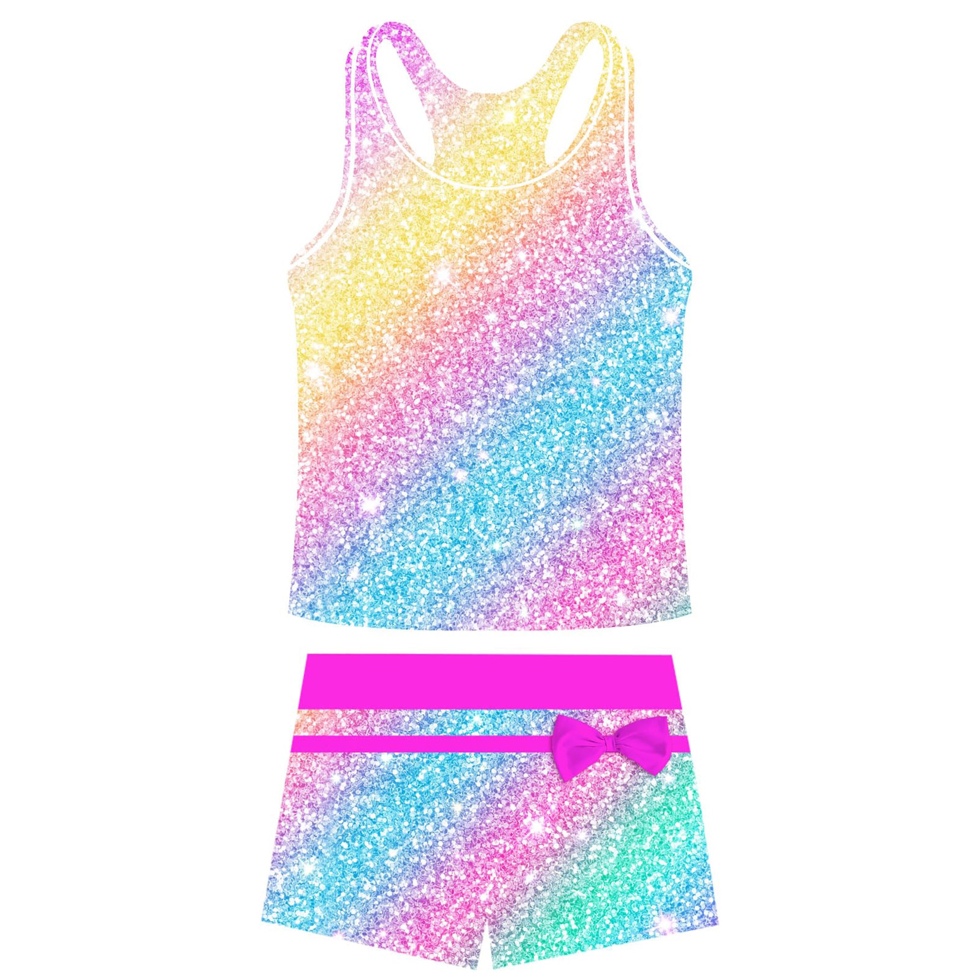 Girls Swimsuit Two Piece Set Tankini Crop Top Swim Shorts Bathing Suit Sizes 4-11Y
