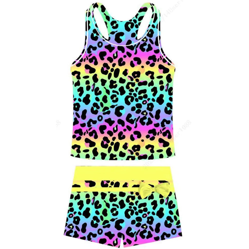 Girls Swimsuit Two Piece Set Tankini Crop Top Swim Shorts Bathing Suit Sizes 4-11Y