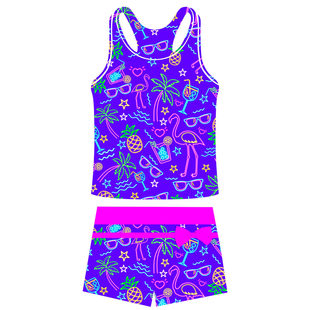 Girls Swimsuit Two Piece Set Tankini Crop Top Swim Shorts Bathing Suit Sizes 4-11Y