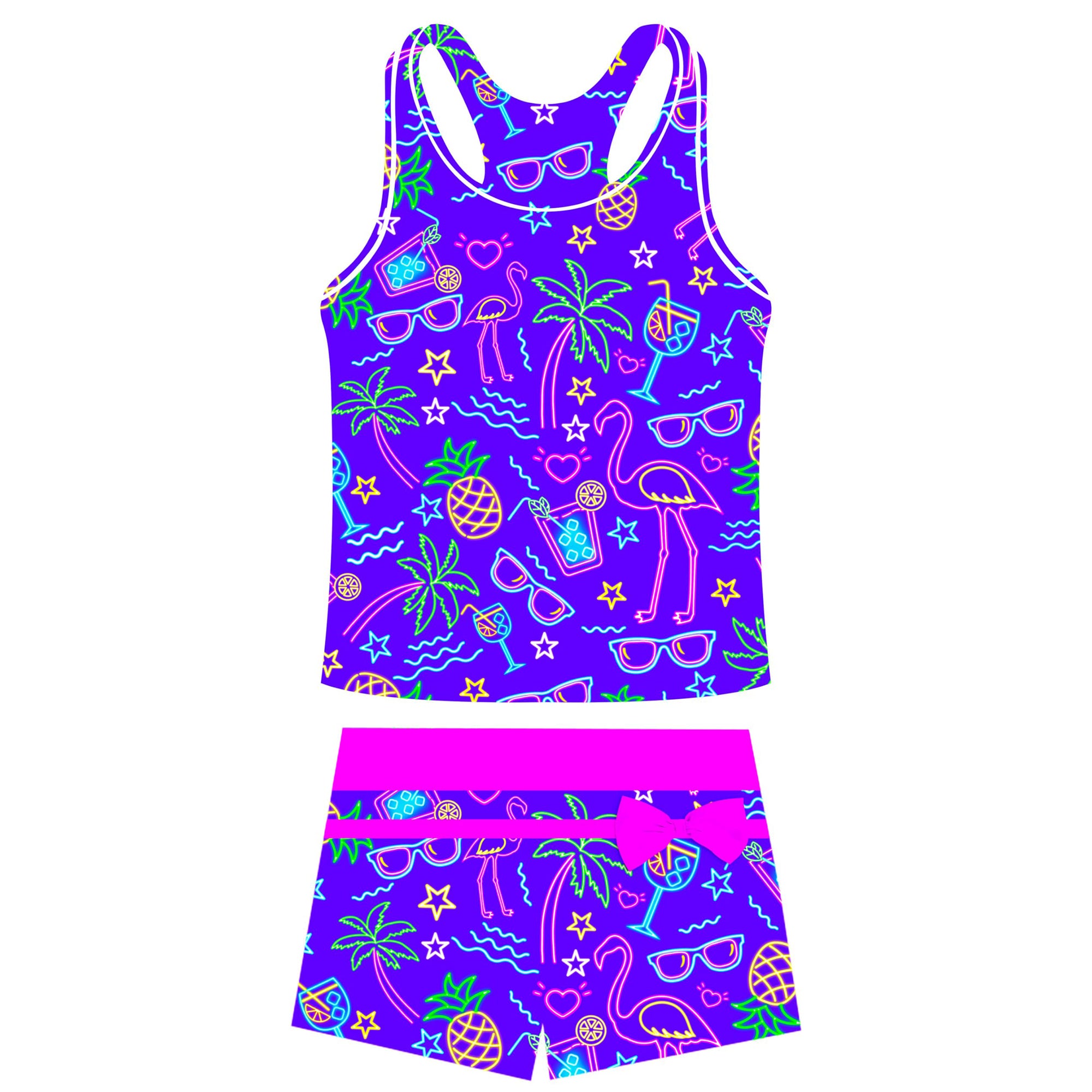 Girls Swimsuit Two Piece Set Tankini Crop Top Swim Shorts Bathing Suit Sizes 4-11Y