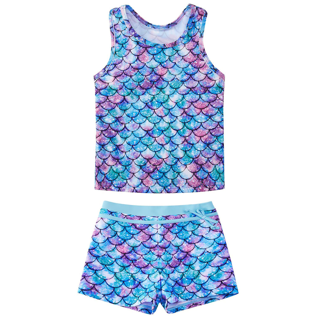 Girls Swimsuit Two Piece Set Tankini Crop Top Swim Shorts Bathing Suit Sizes 4-11Y