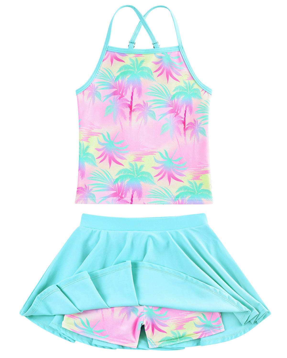 Lanbubble Girls Tankini Swimsuits Set Criss-Cross 2-Piece Bathing Suits Beach Swimwear 5-12 Years