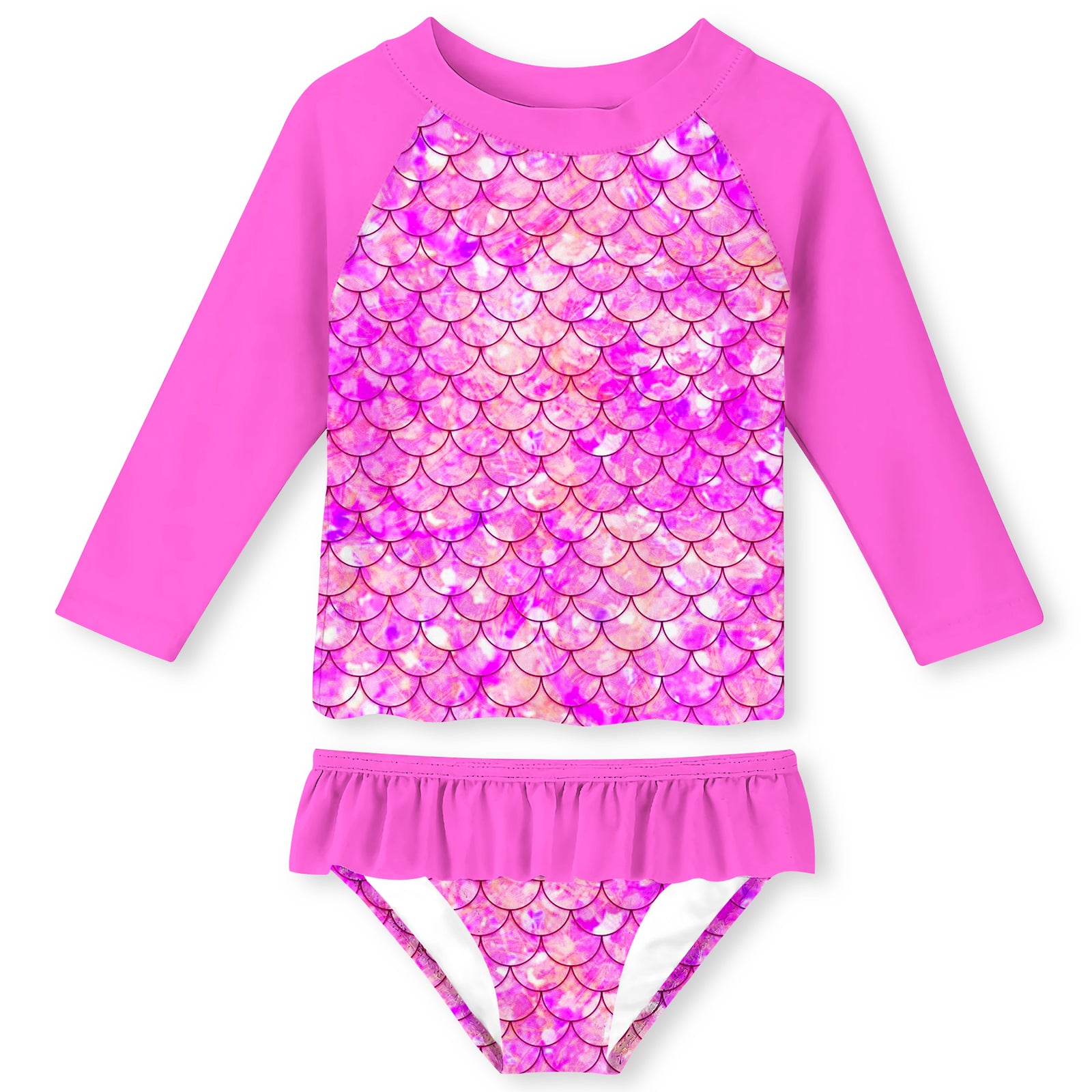 Lanbubble Toddler Girls Rash Guard Swimsuit Set Kids 2-Piece Bathing Suit UPF 50+ Long Sleeve Summer Beach Swimwear 2-9Y