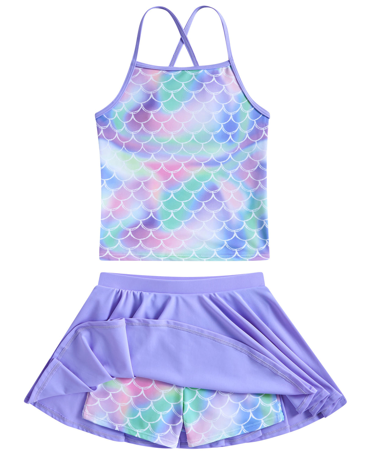 Lanbubble Girls Tankini Swimsuits Set Criss-Cross 2-Piece Bathing Suits Beach Swimwear 5-12 Years