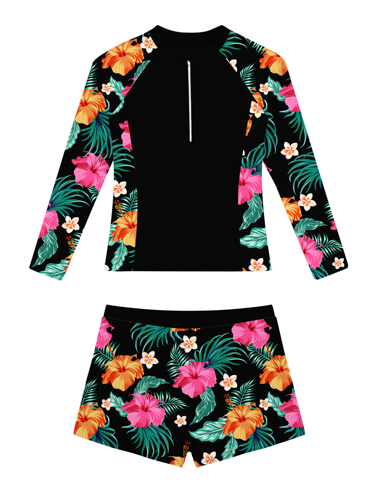 Lanbubble Girl Swimsuit for Teens 2 Piece Long Sleeve Rash Guard Bathing Suits Padded Girls Swimwear 11-16Y